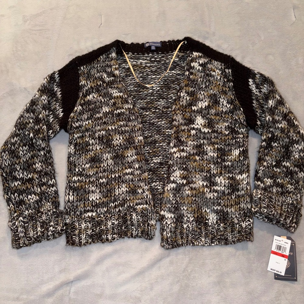 Democracy Womens Space Dye Chunky Knit Cardigan Sweater Black Olive XS B6745LCSW